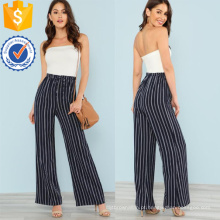 Marinha larga sem pêlos pinstriped perna macacão OEM / ODM fabricação atacado moda feminina vestuário (TA7015J)